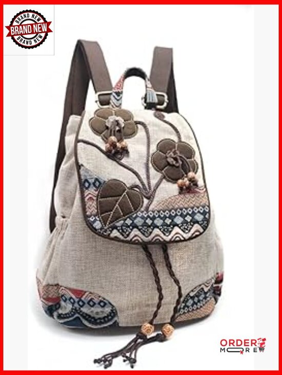 Handbags - Vintage Bohemian Drawstring Canvas Backpack Purse Women's Hand-Embroidered